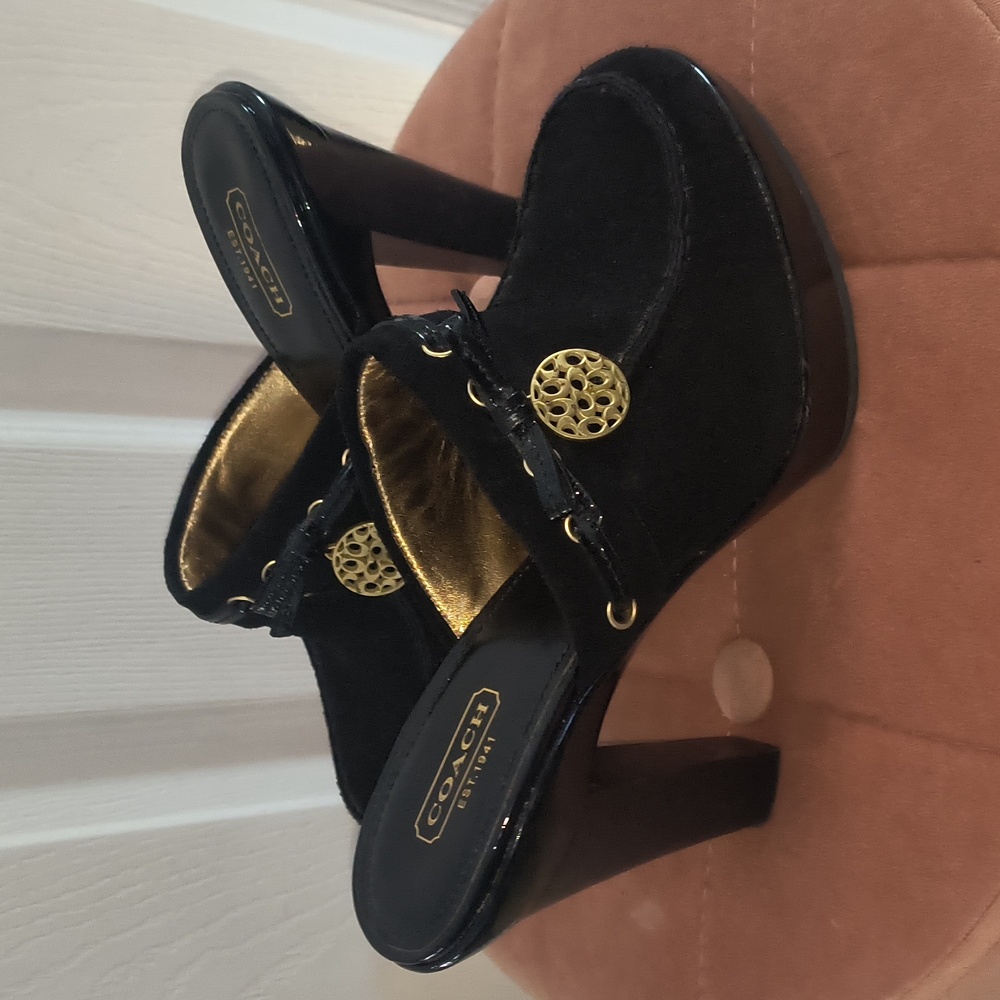 Coach Jodey Signature Black Suede Leather Mule Size 8 - Picture 4 of 9